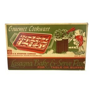 US Stamping Co Gourmet Lasagna Pan 15"x8.5" Yellow Vintage Enamel Casserole Box